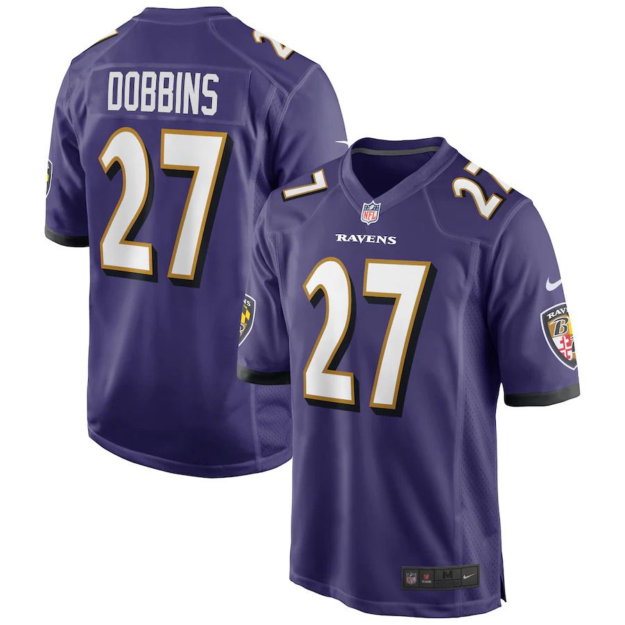 Men Baltimore Ravens 27 Dobbins Nike Purple Game NFL Jersey